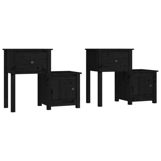 Mesitas De Noche 2 Uds Madera De Pino Negro 79,5x38x65,5 Cm_0