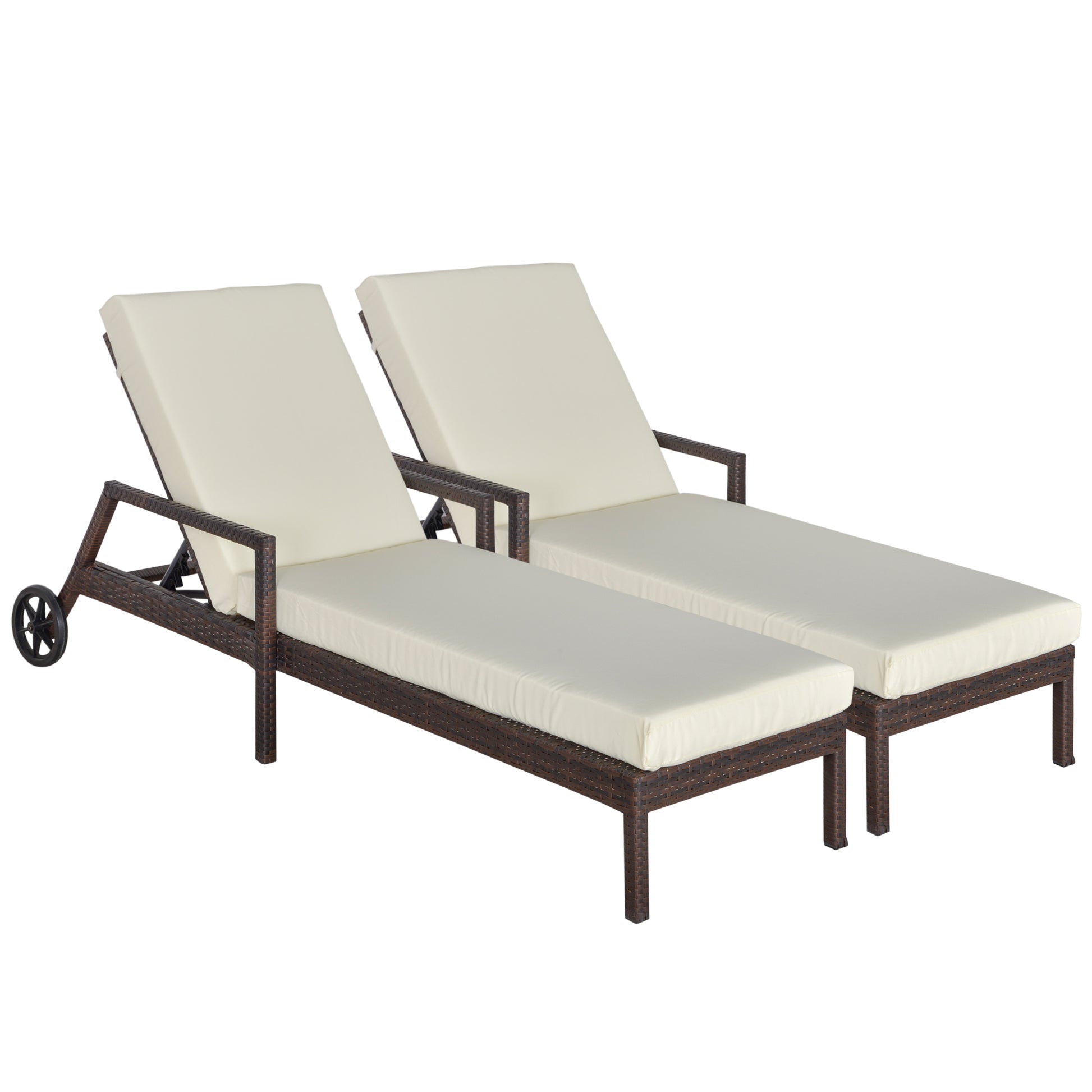 Outsunny Conjunto De 2 Tumbonas De Ratán Jardín Con Cojines Respaldo Ajustable_0