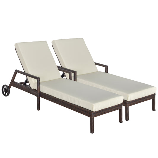 Outsunny Conjunto De 2 Tumbonas De Ratán Jardín Con Cojines Respaldo Ajustable_0