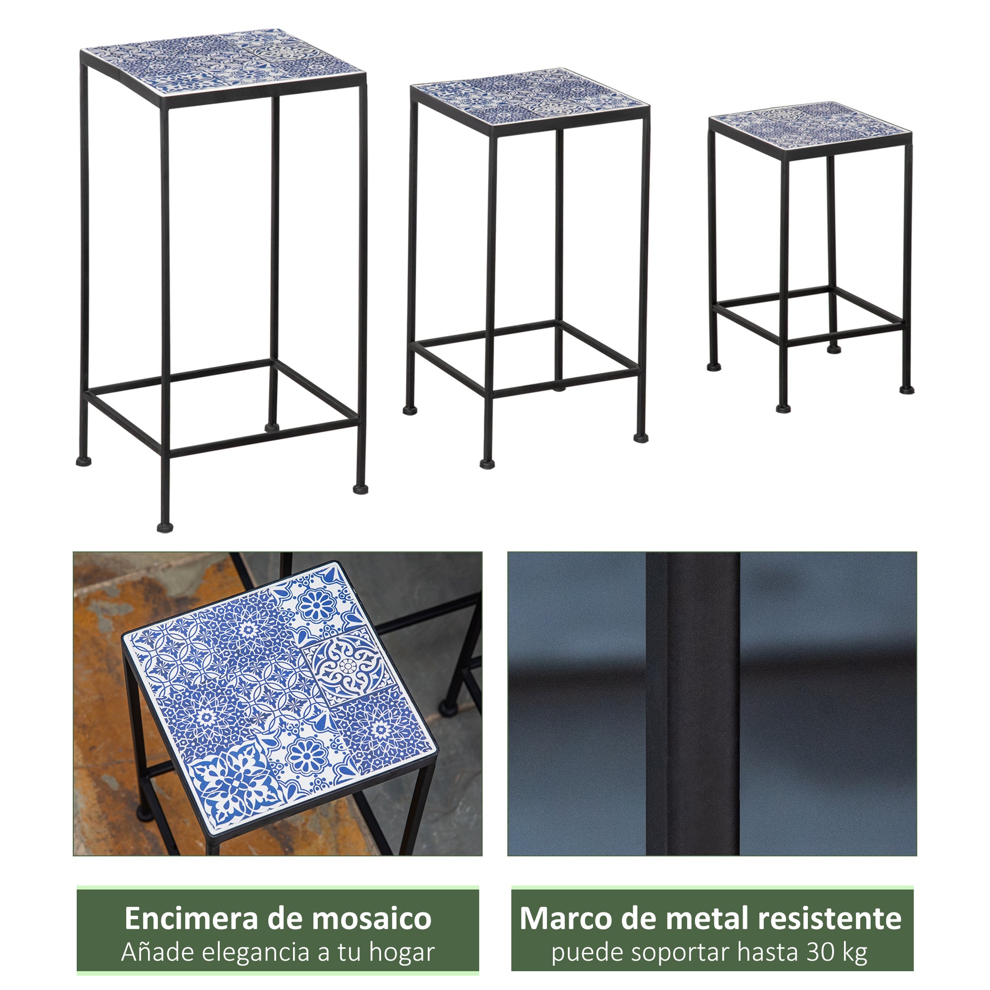 Outsunny Soportes Para Plantas Metal 3 Piezas Apilables Porta Macetas Decorativo_5