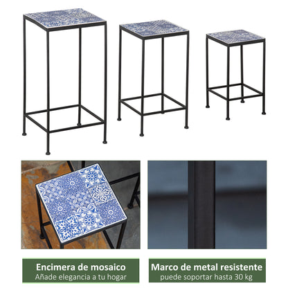 Outsunny Soportes Para Plantas Metal 3 Piezas Apilables Porta Macetas Decorativo_5