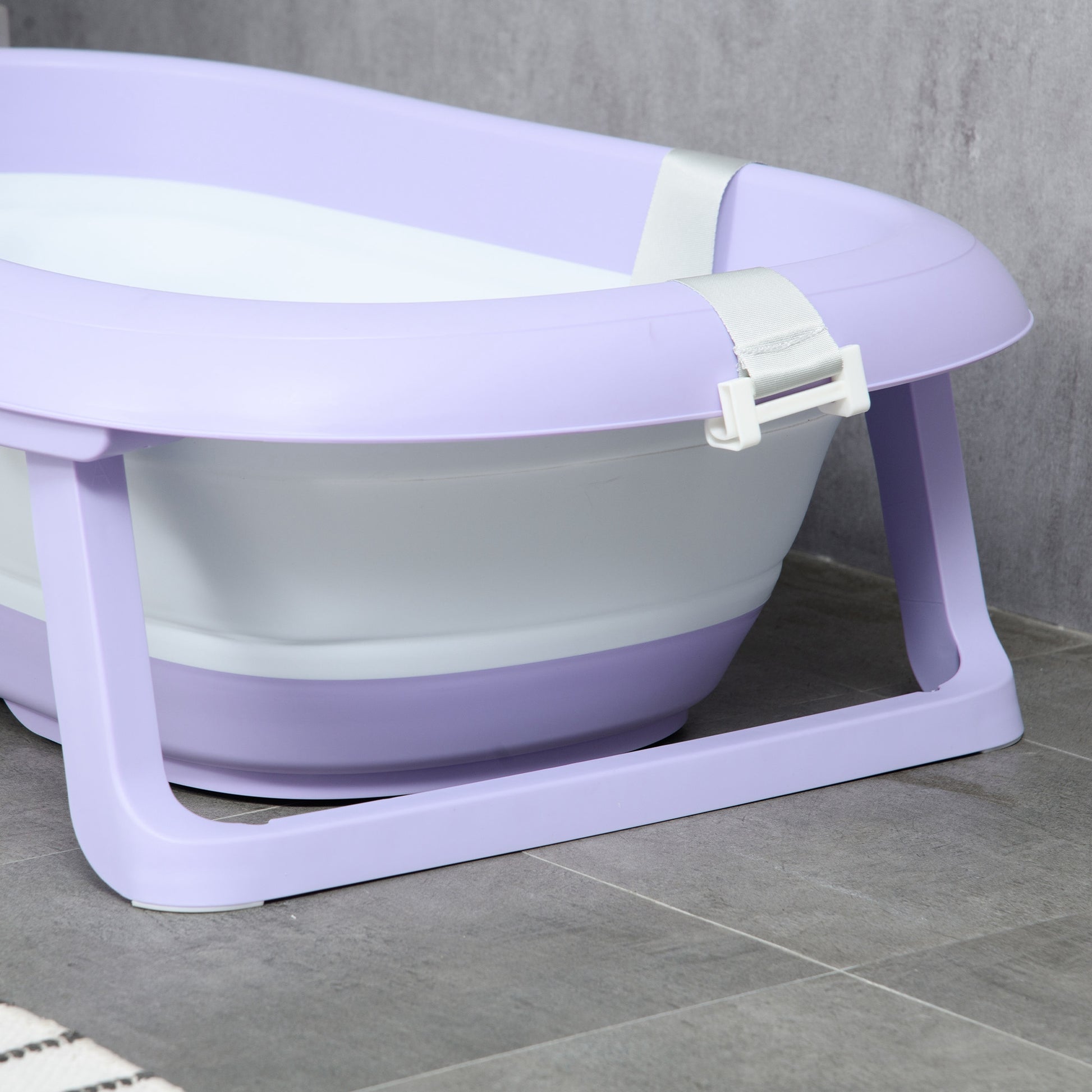 Zonekiz Bañera Plegable Bebé Con Cojín Agujero De Ducha 83x48x23,5 Cm Púrpura_3