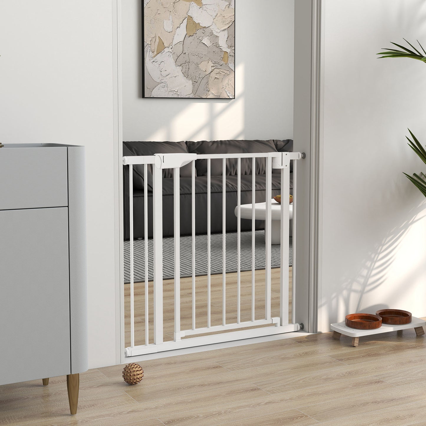 Pawhut Barrera De Seguridad Para Niños Y Perros Ancho De 76-88 Cm Blanco_1