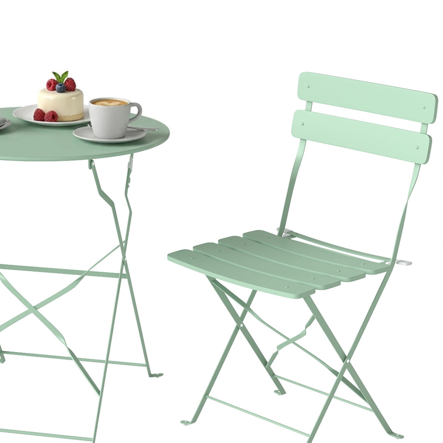 Outsunny Conjunto De Muebles De Jardín Con 2 Sillas Plegables Y Mesa Verde Claro_3