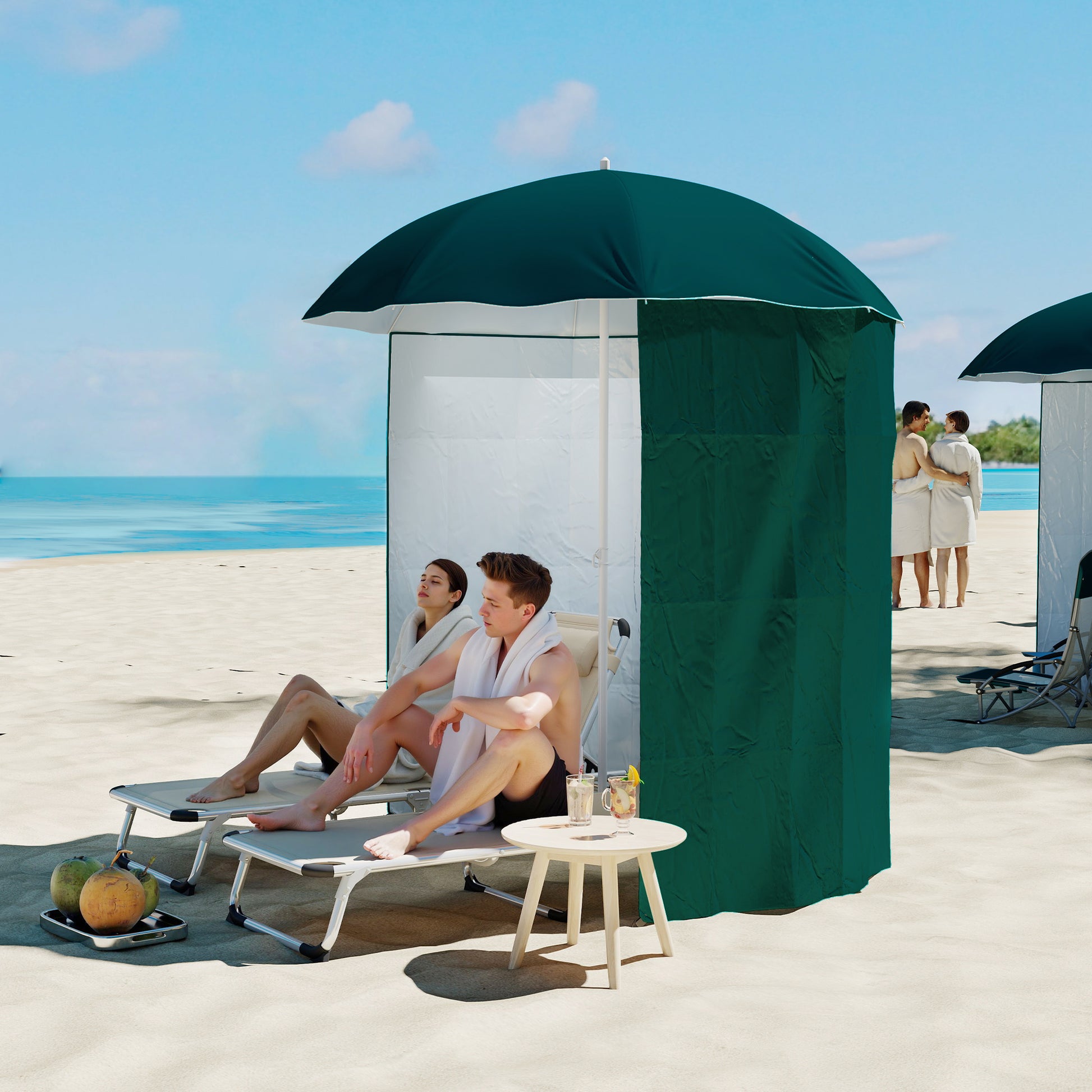 Outsunny Sombrilla De Playa Con Panel Lateral Apertura Manual Ø220x220 Cm Verde_1