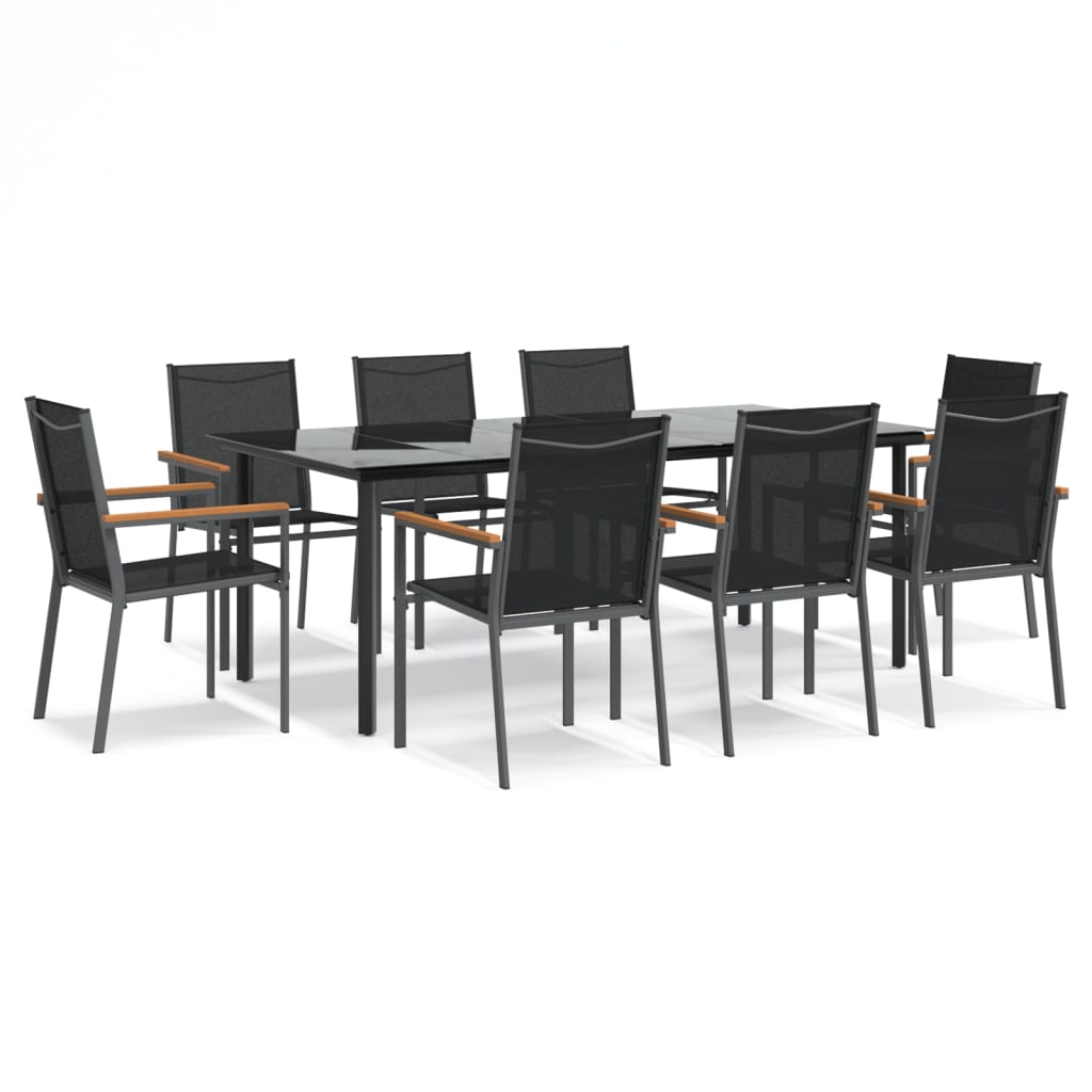 Juego De Comedor Para Jardín 9 Piezas Acero Y Textilene Negro / Vetonek_4