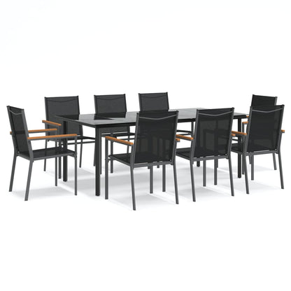 Juego De Comedor Para Jardín 9 Piezas Acero Y Textilene Negro / Vetonek_4