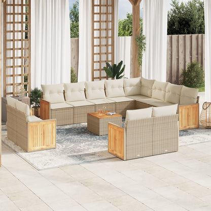 Set Sofás De Jardín Con Cojines 13 Pzas Ratán Sintético Beige / Vetonek_0