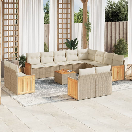 Set Sofás De Jardín Con Cojines 13 Pzas Ratán Sintético Beige / Vetonek_0