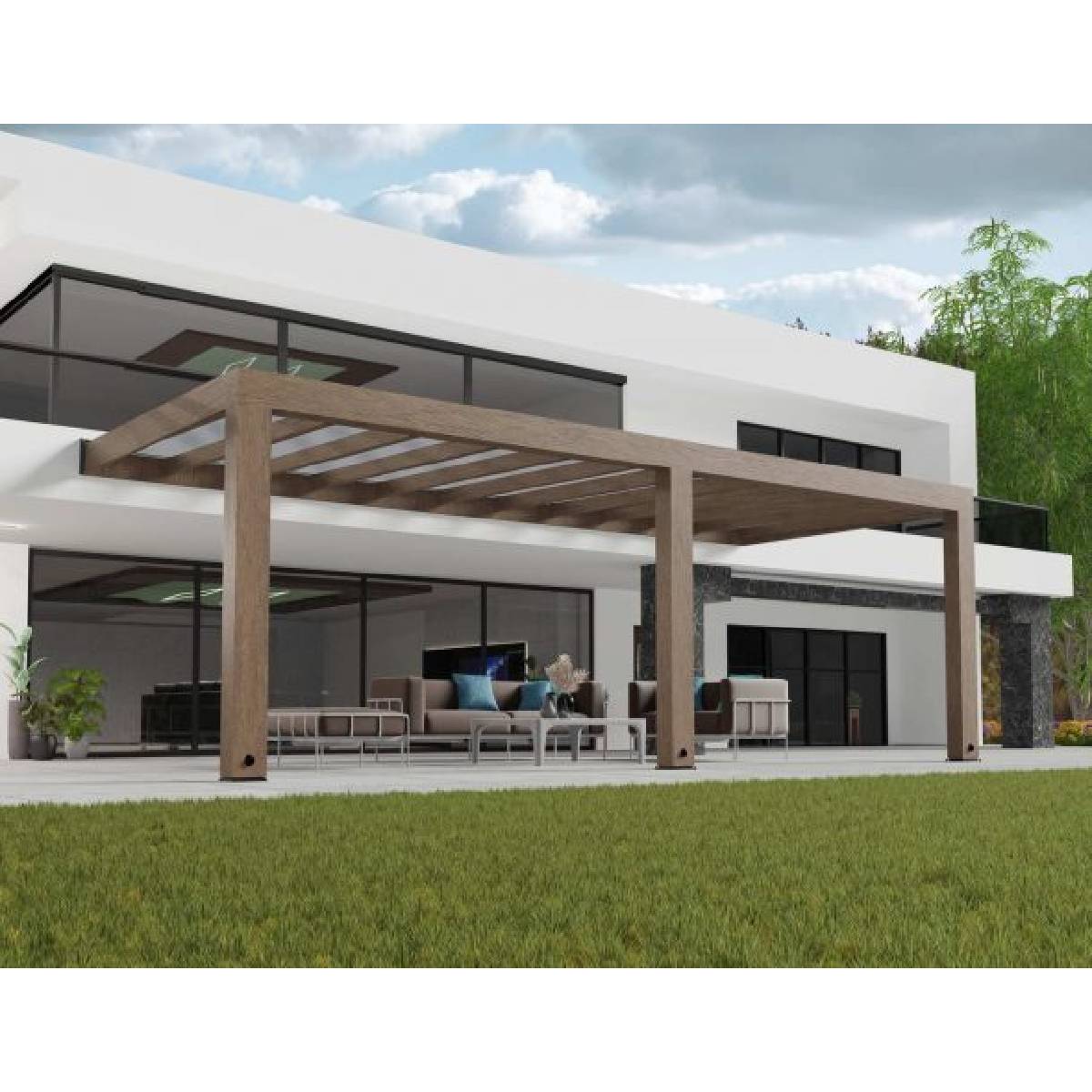 Pérgola adosada de madera de cedro Helsinki 300x730 cm Canopia