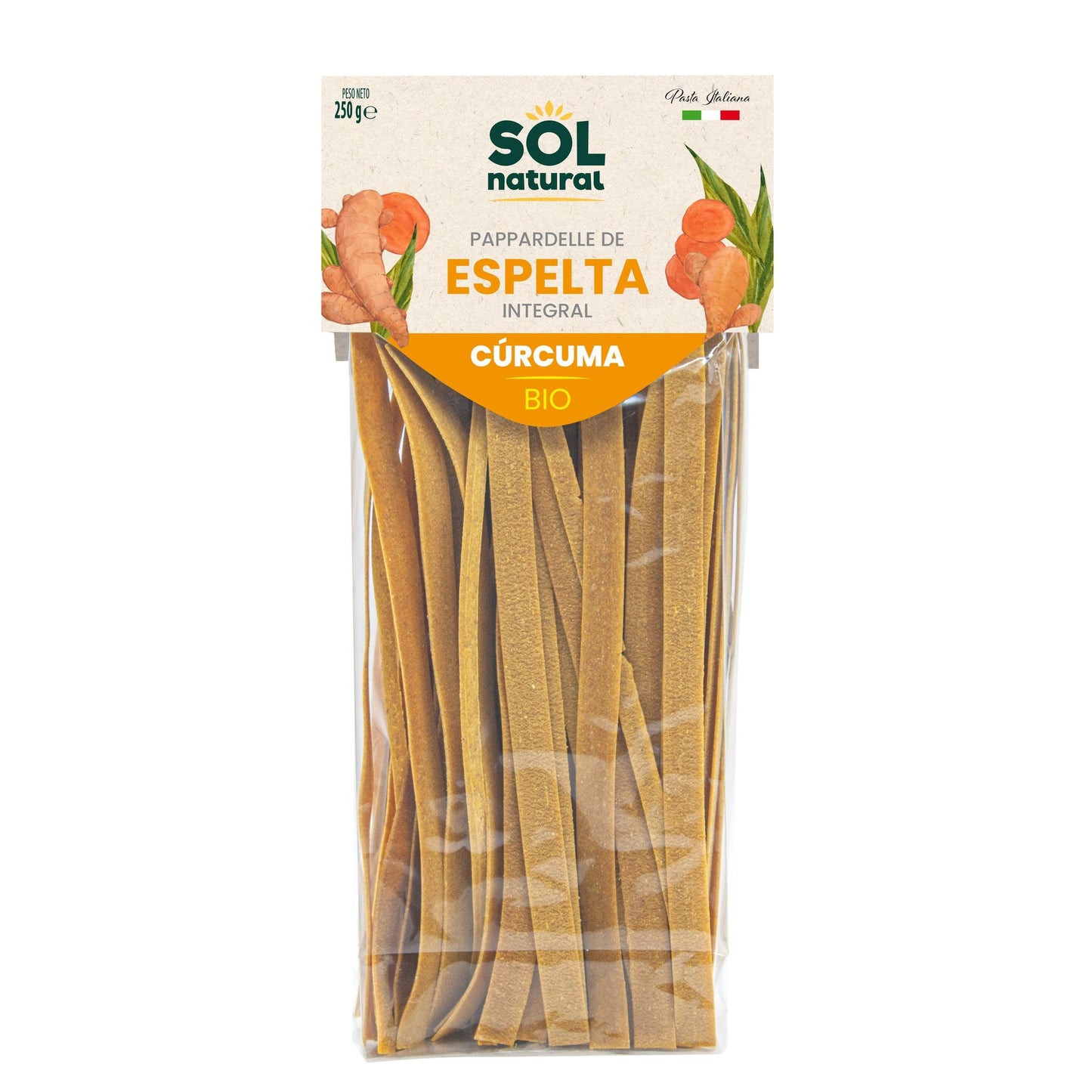 Parpadelle de Espelta Integral con Cúrcuma BIO Sol Natural 250g
