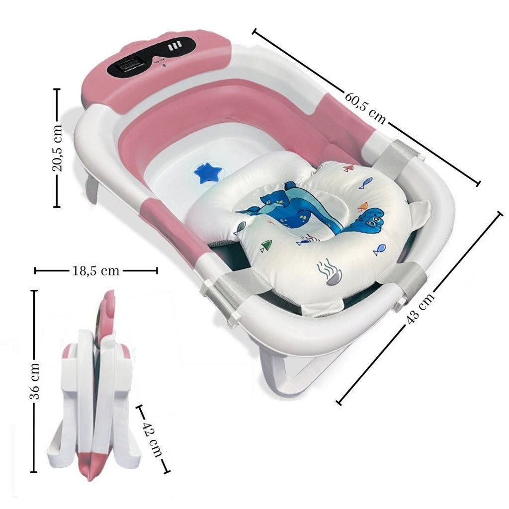 Bathby Bañera Plegable Para Bebés Recién Nacidos, Cojín Dinosaurio, Termómetro, Patas Antideslizantes (rosa Dinosaurio)_5