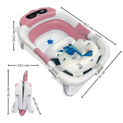 Bathby Bañera Plegable Para Bebés Recién Nacidos, Cojín Dinosaurio, Termómetro, Patas Antideslizantes (rosa Dinosaurio)