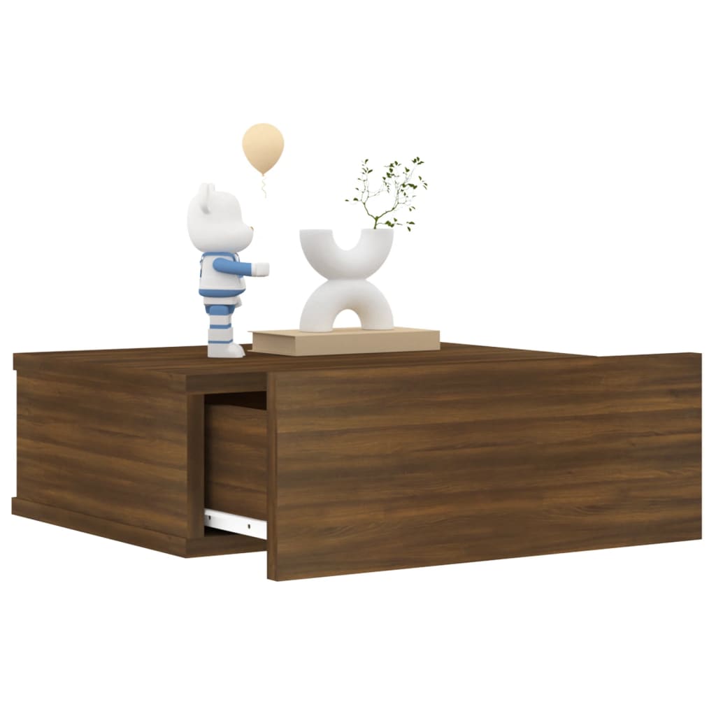 Mesita De Noche Flotante Madera Roble Marrón 40x30x15 Cm_3