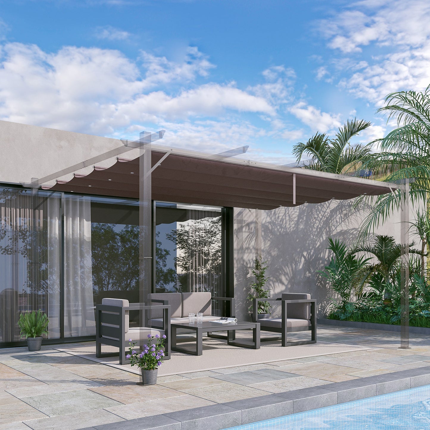 Outsunny Cubierta Para Pérgola Retráctil 3,5x2,6 M Para Marco De 4x3 M Café_1