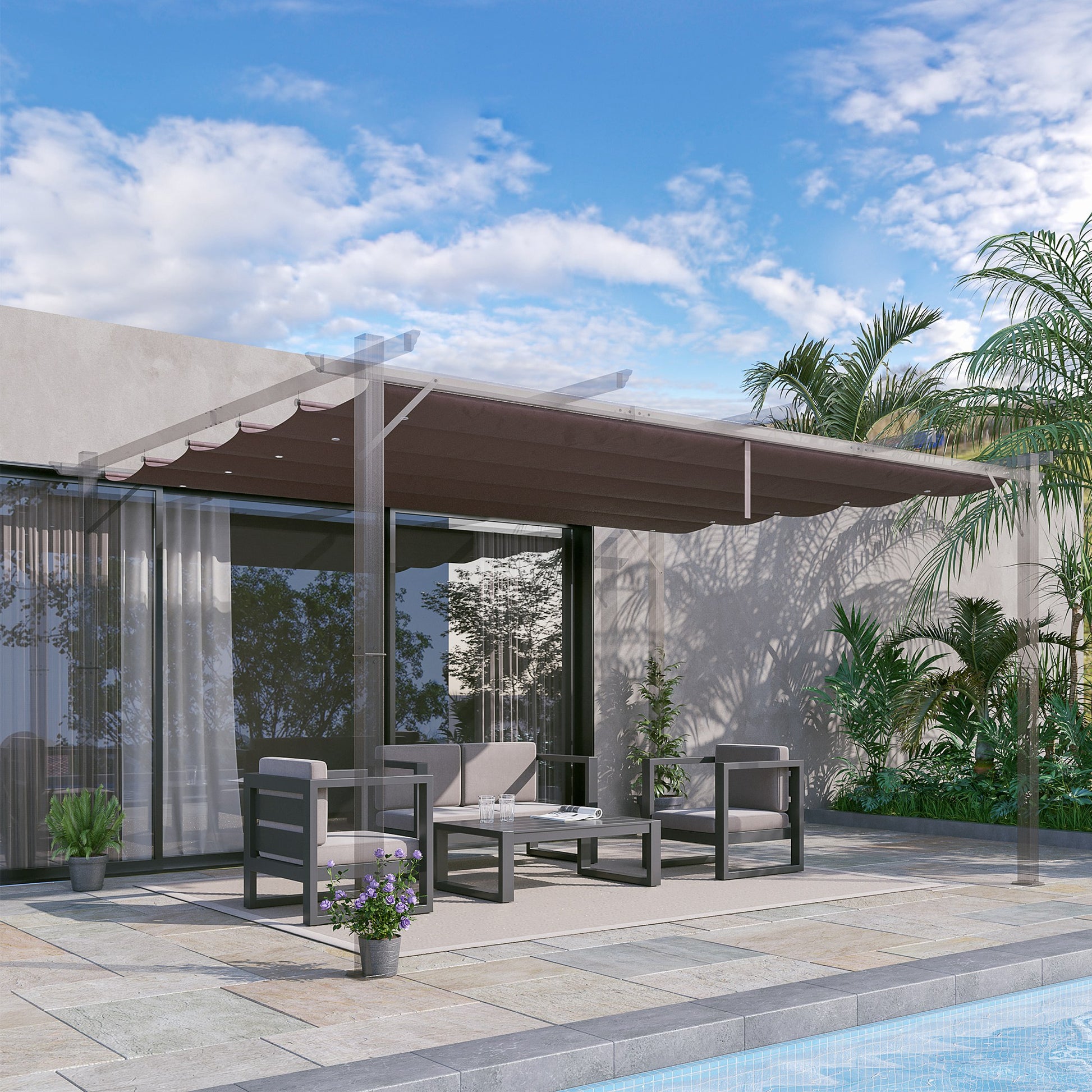 Outsunny Cubierta Para Pérgola Retráctil 3,5x2,6 M Para Marco De 4x3 M Café_1