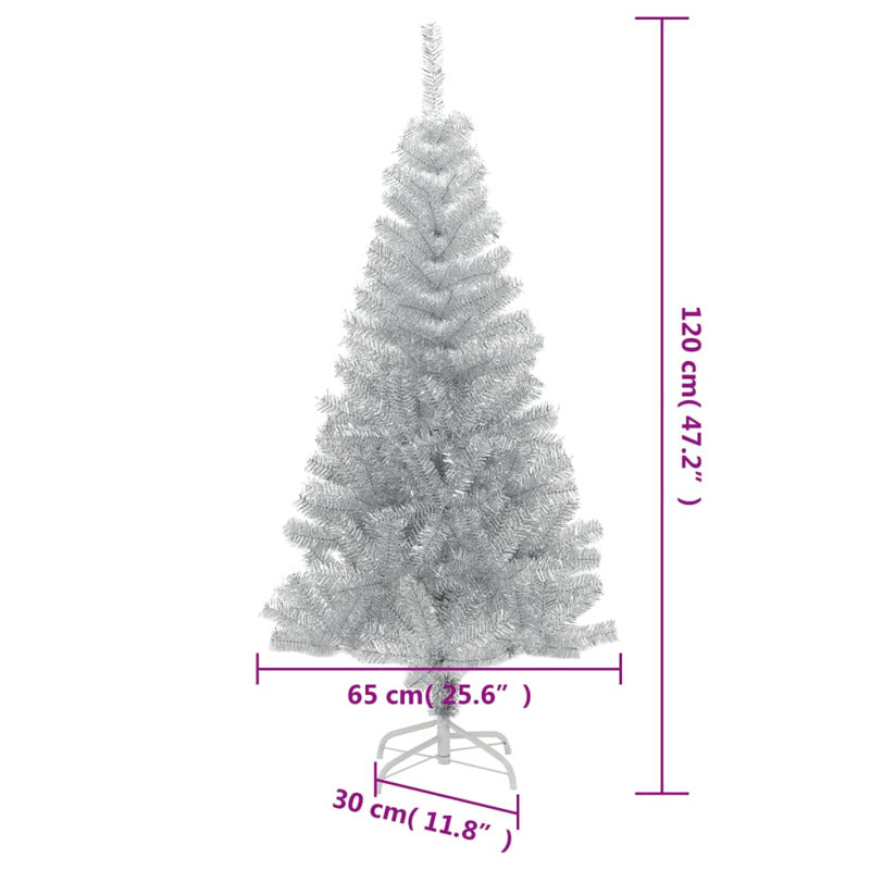 Vidaxl Árbol De Navidad Artificial Con Soporte Plateado Pet 120 Cm_5