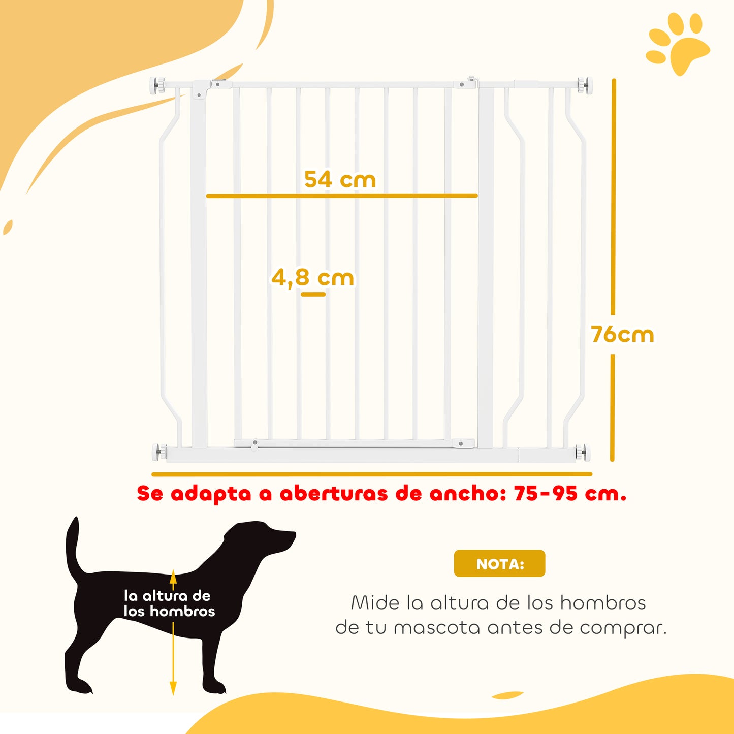 Pawhut Barrera Para Perros Con Ancho Ajustable 75-95 Cm Blanco_2