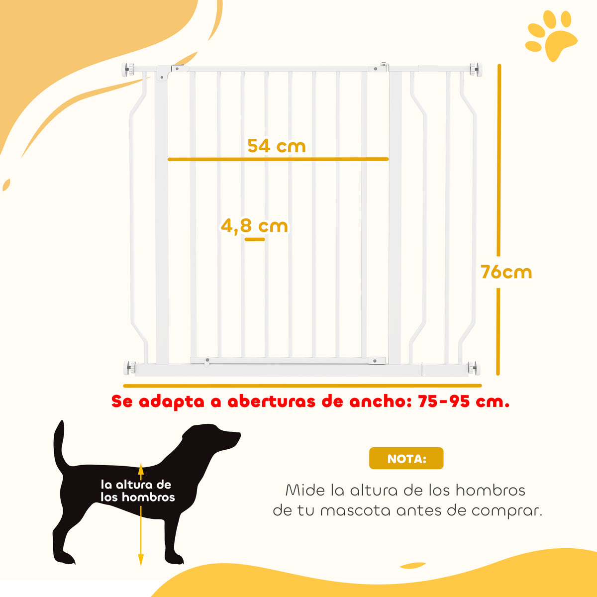 Pawhut Barrera Para Perros Con Ancho Ajustable 75-95 Cm Blanco_2