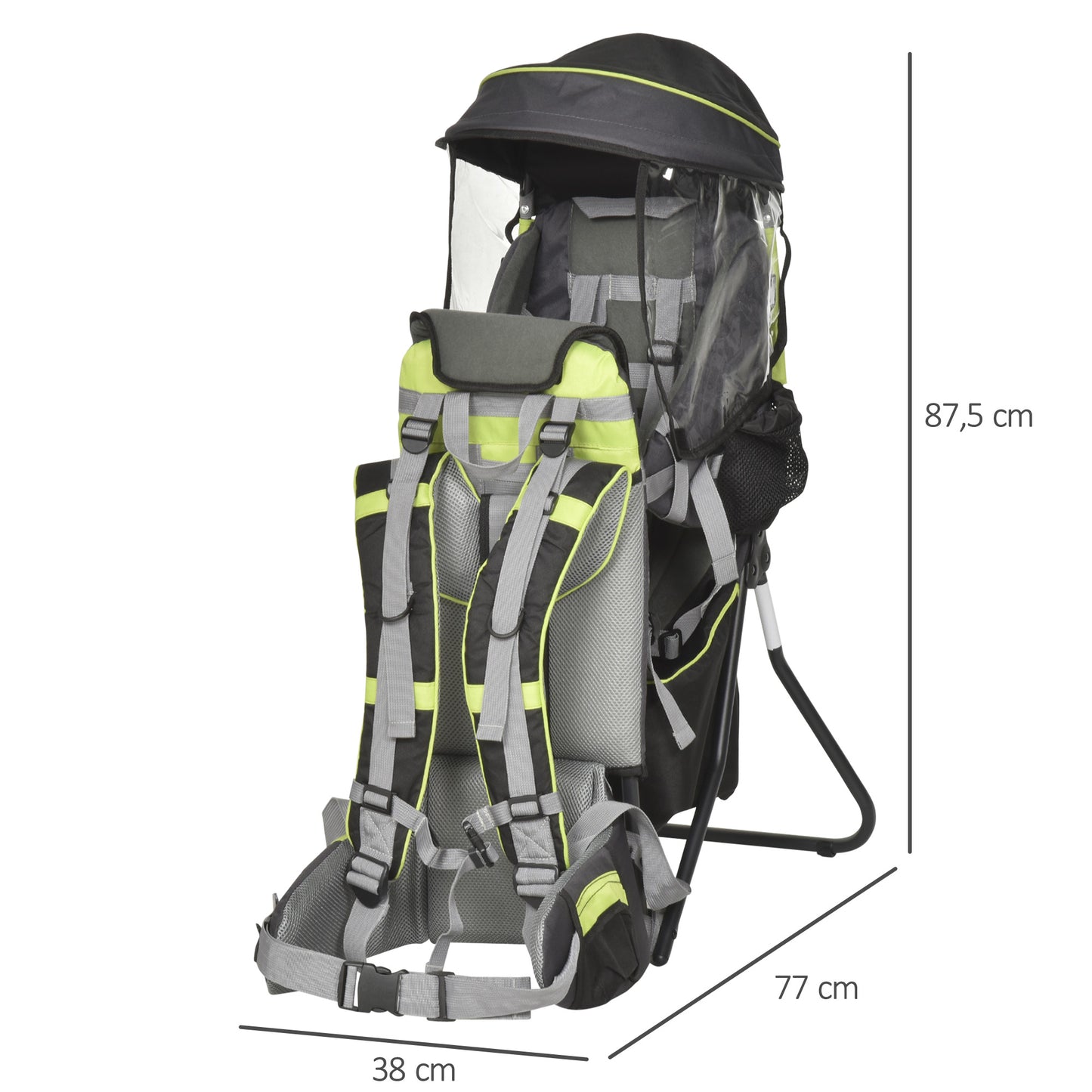 Homcom Mochila Portabebés Plegable Con Techo Impermeable Para 6-36 Meses Verde_2