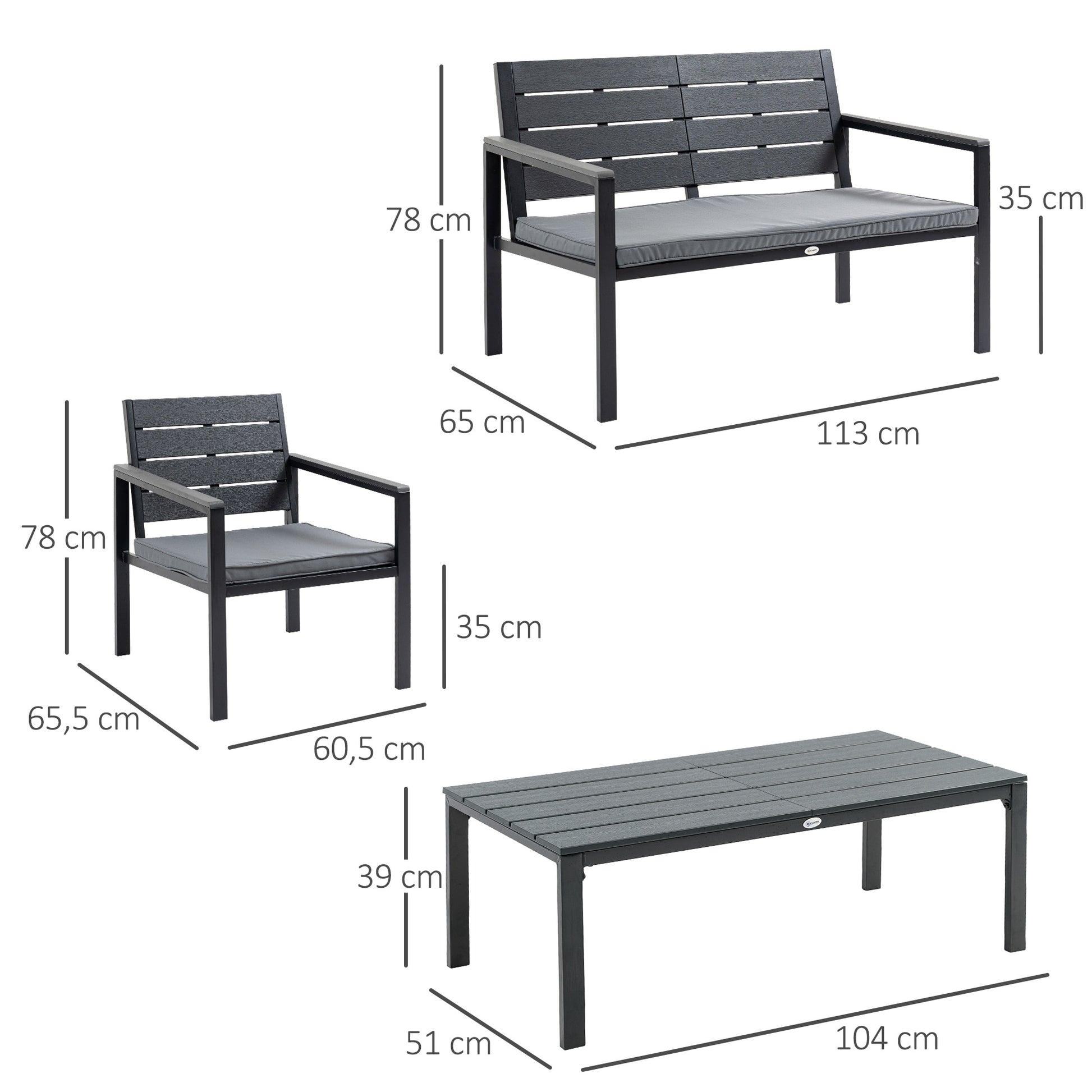 Outsunny Conjunto De Muebles De Jardín 4 Piezas Mesa Banco 2 Sillas Con Cojines_2