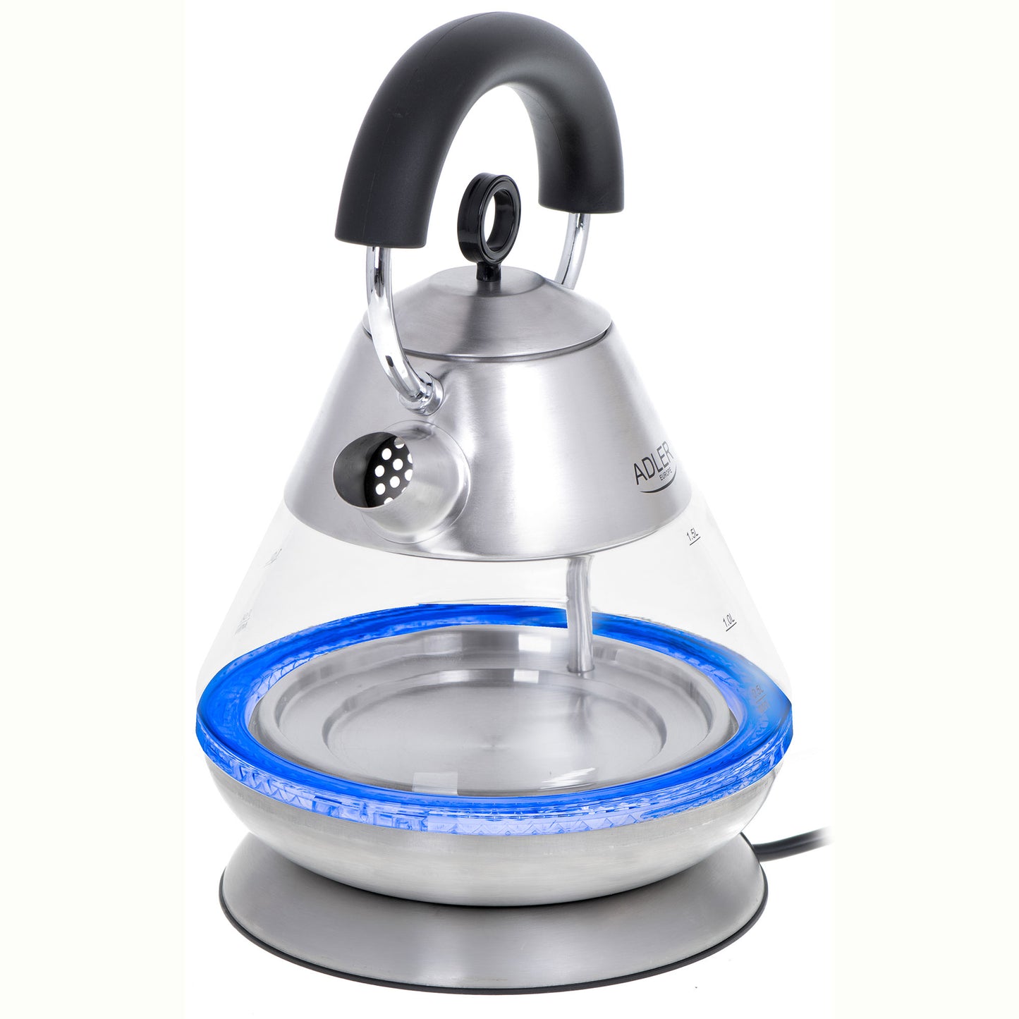 Hervidor Agua Eléctrico 1,5 Litros Jarra Cristal Inalámbrica Retroiluminada, Apagado Automático Adler Ad 1282, 2200w