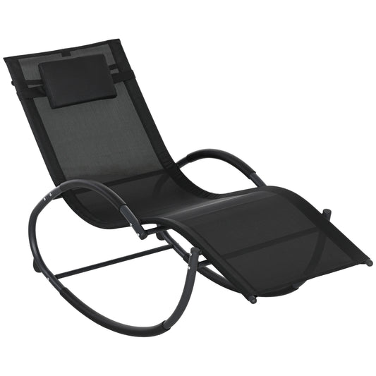 Outsunny Mecedora De Exterior Con Reposacabezas Reposabrazos 155x61x88 Cm Negro_0