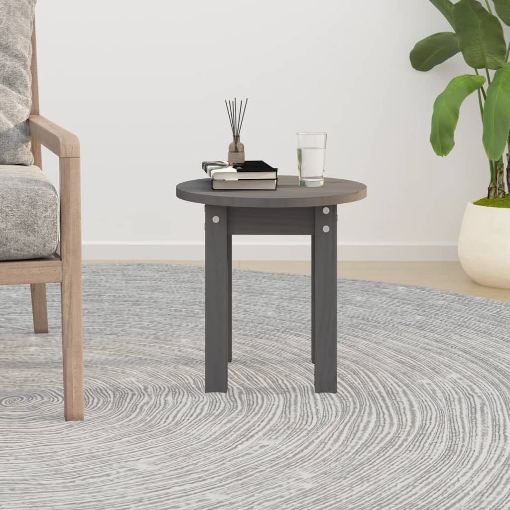 Mesa De Centro De Madera Maciza De Pino Gris Ø35x35 Cm_1