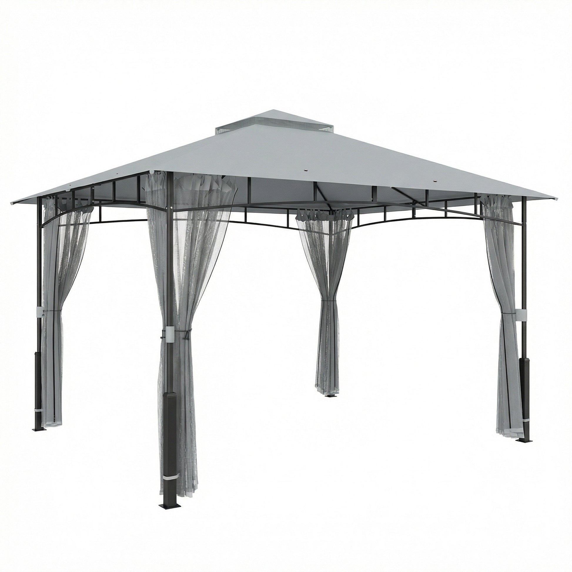 Outsunny Cenador Para Jardín 3x3,6 M Con Doble Techo Paredes De Malla Gris_0