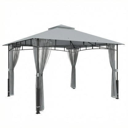 Outsunny Cenador Para Jardín 3x3,6 M Con Doble Techo Paredes De Malla Gris_0