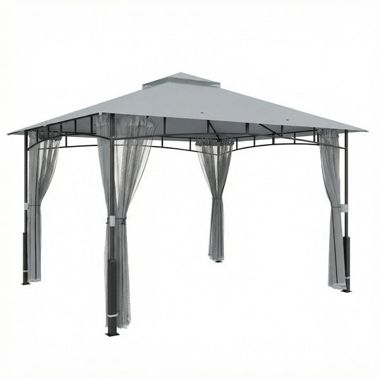 Outsunny Cenador Para Jardín 3x3,6 M Con Doble Techo Paredes De Malla Gris_0