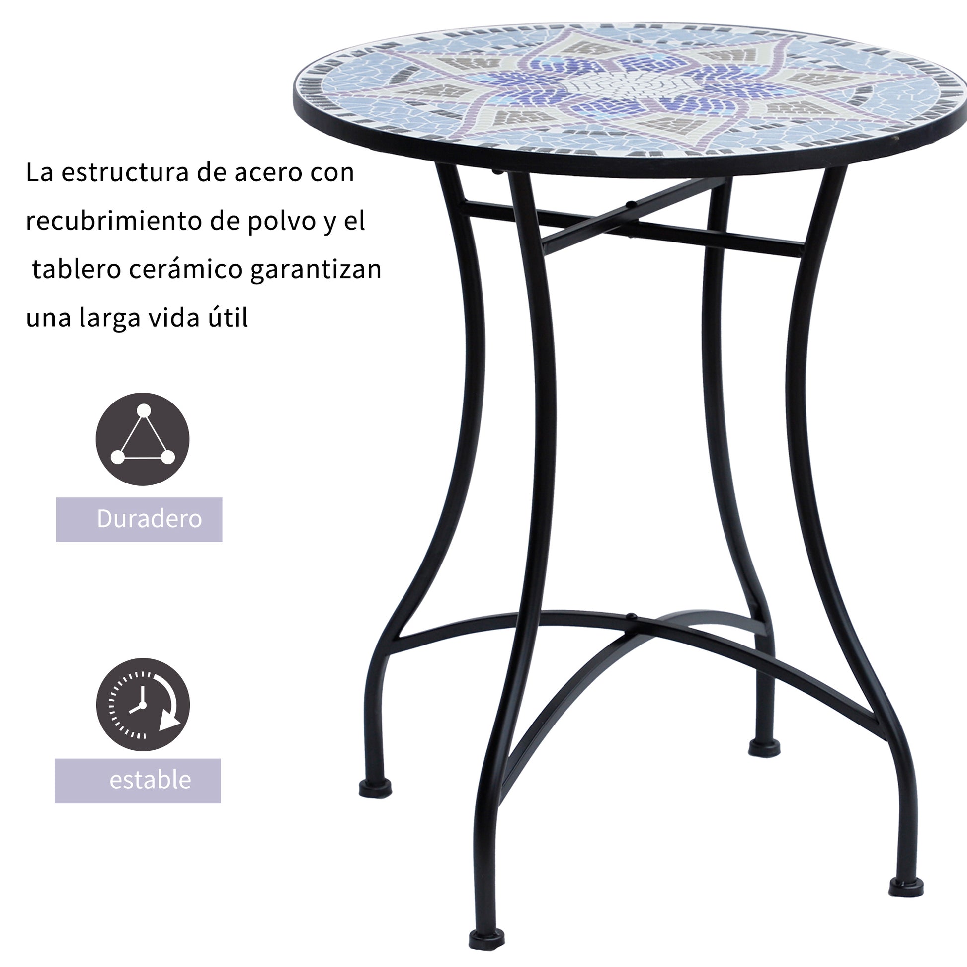 Outsunny Mesa De Jardín Redonda Con Encimera De Mosaico Decorativo Ø60x71 Cm_3
