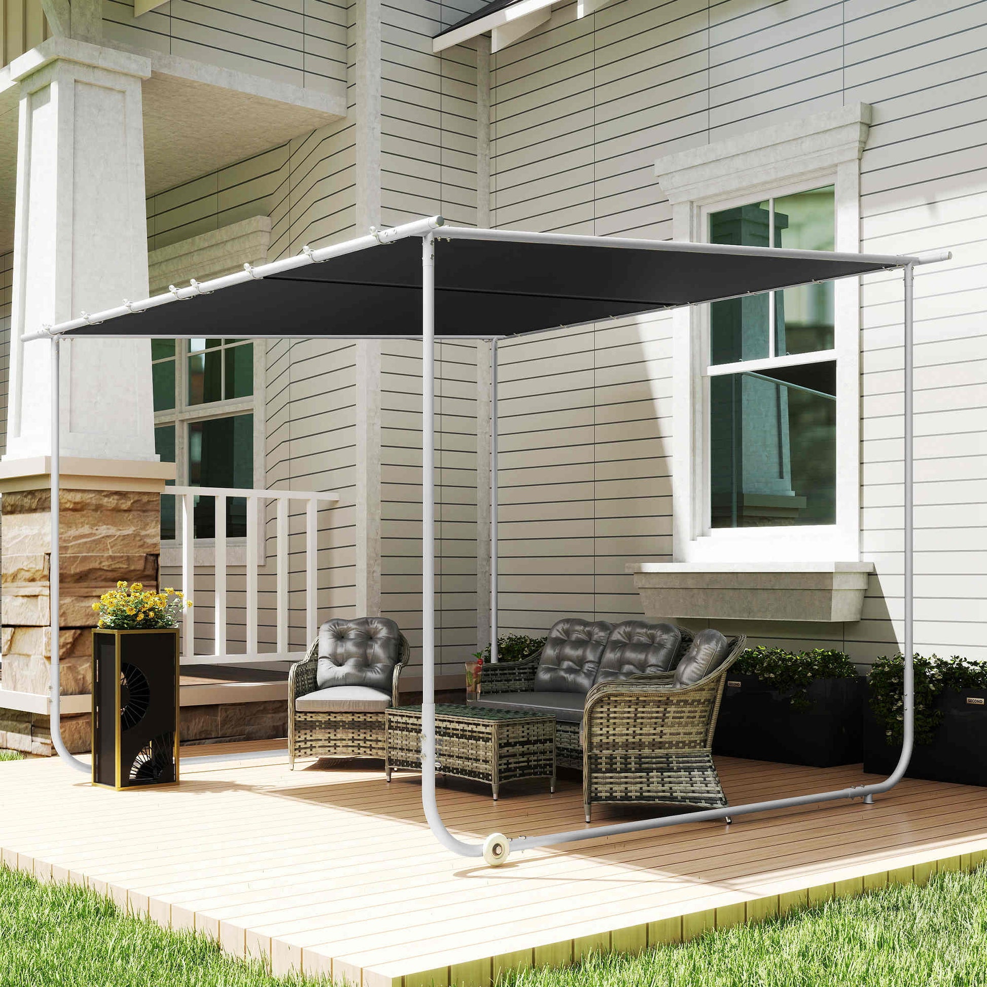 Outsunny Pérgola 3x3 M Con Ruedas Protección Uv 30+ Impermeable Gris Oscuro_4
