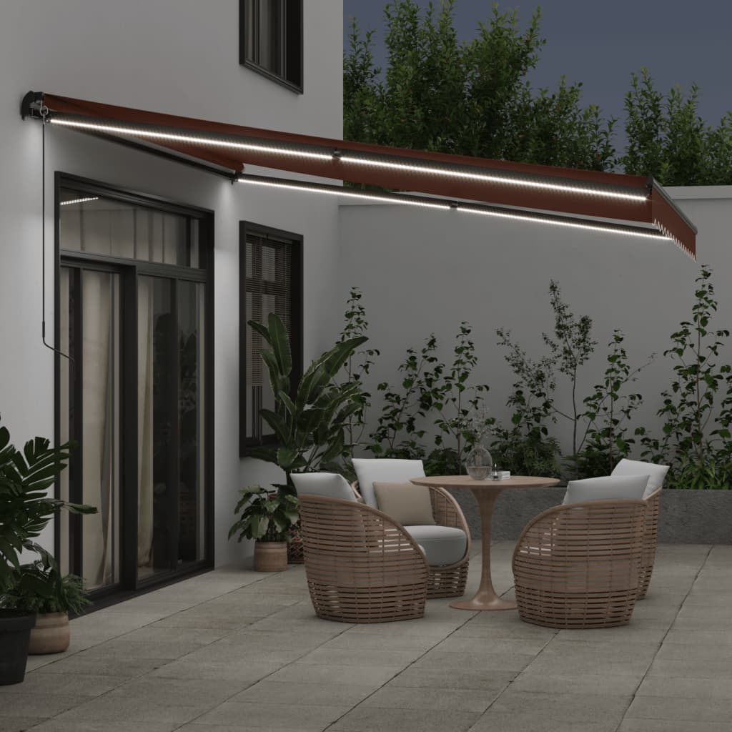 Toldo Retráctil Manual Con Luces Led Marrón 400x350 Cm_2