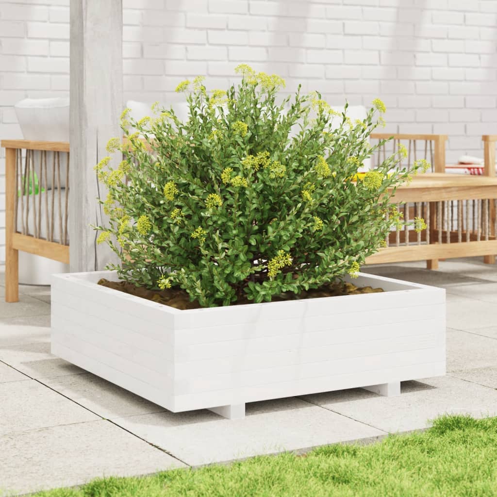 Jardinera De Madera Maciza De Pino Blanca 80x80x26,5 Cm_2