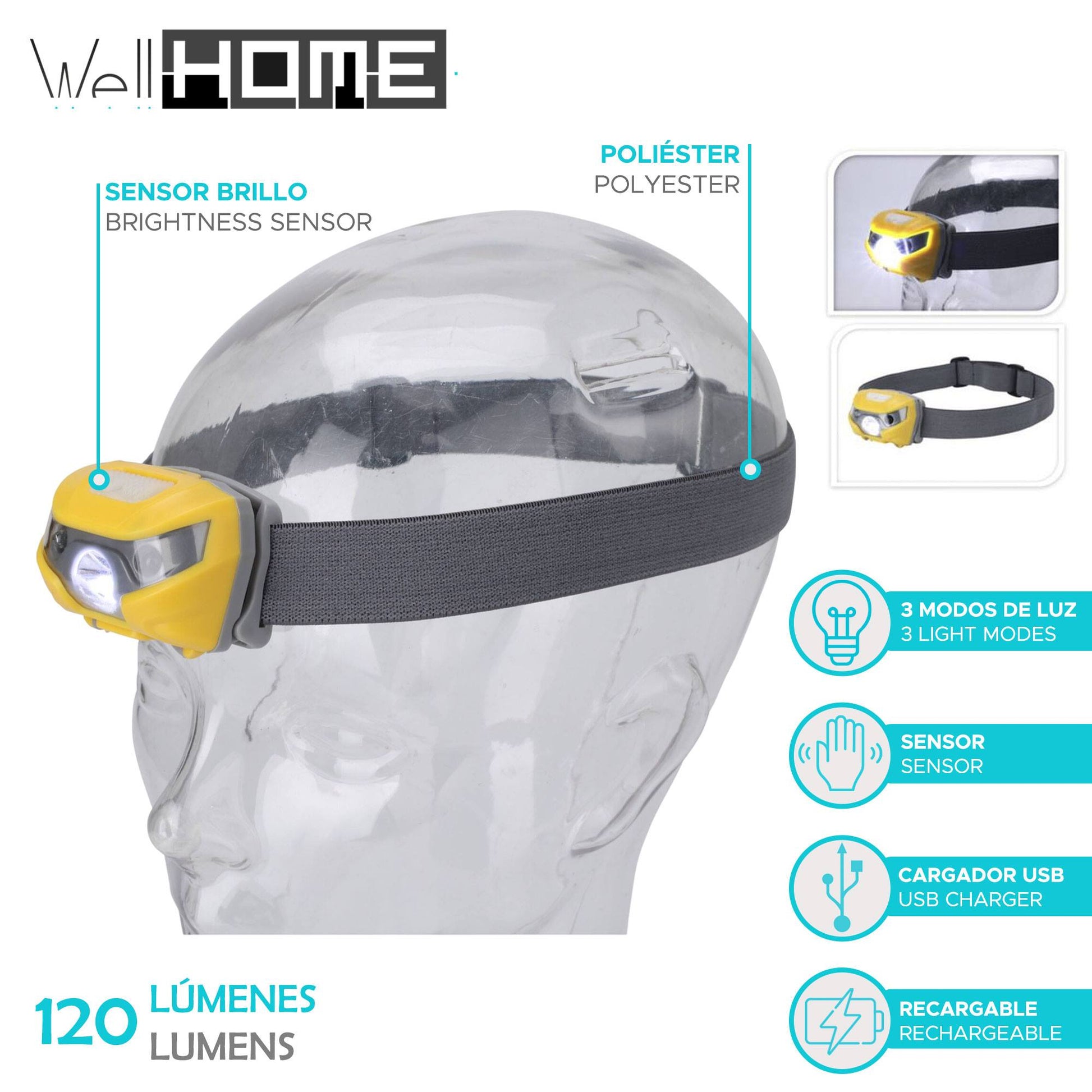 Well Home Linterna De Cabeza En Abs Y Banda De Poliéster_1
