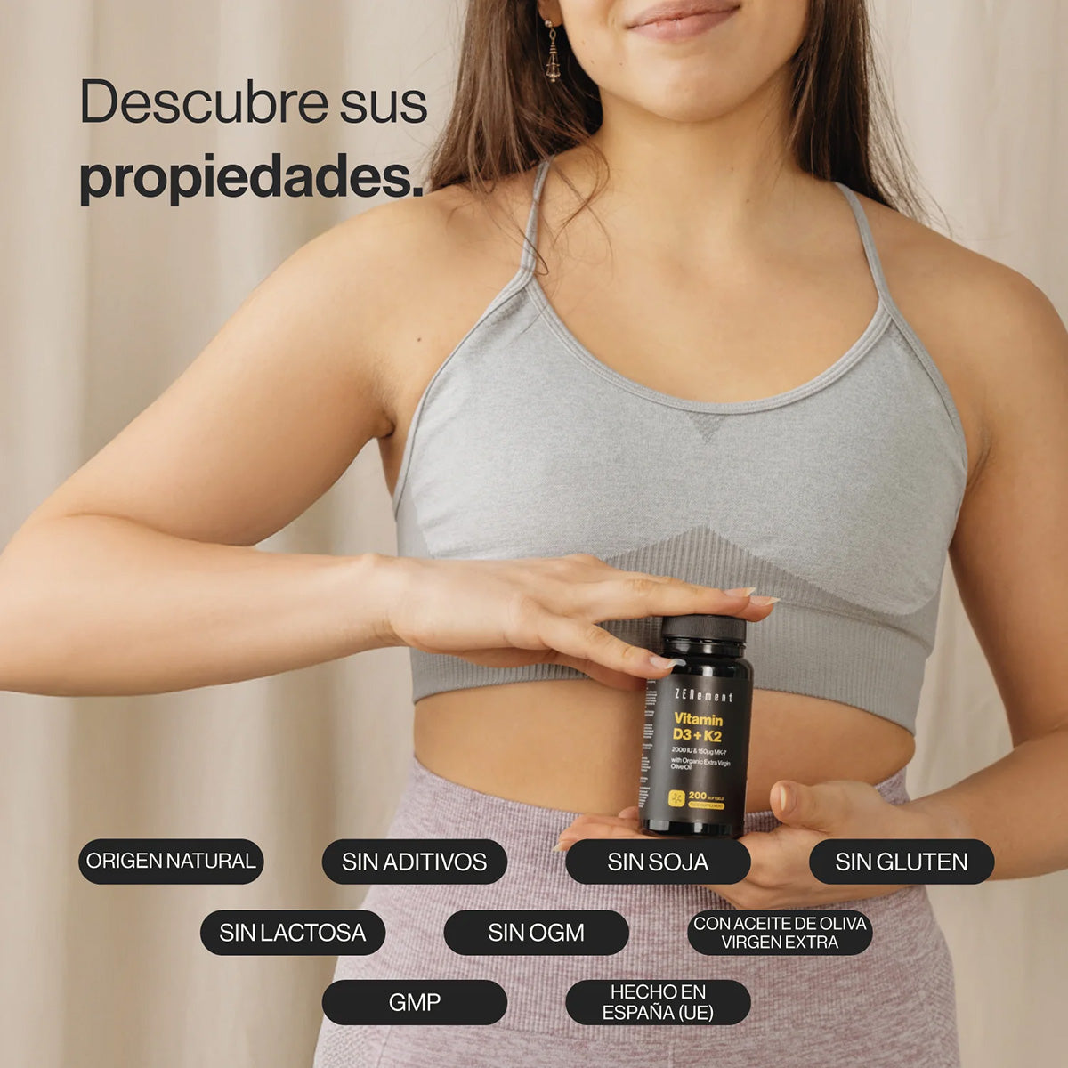 Vitamina D3 + K2, Colecalciferol (2000 UI) & MK-7 (150 μg) Zenement, 200 comprimidos