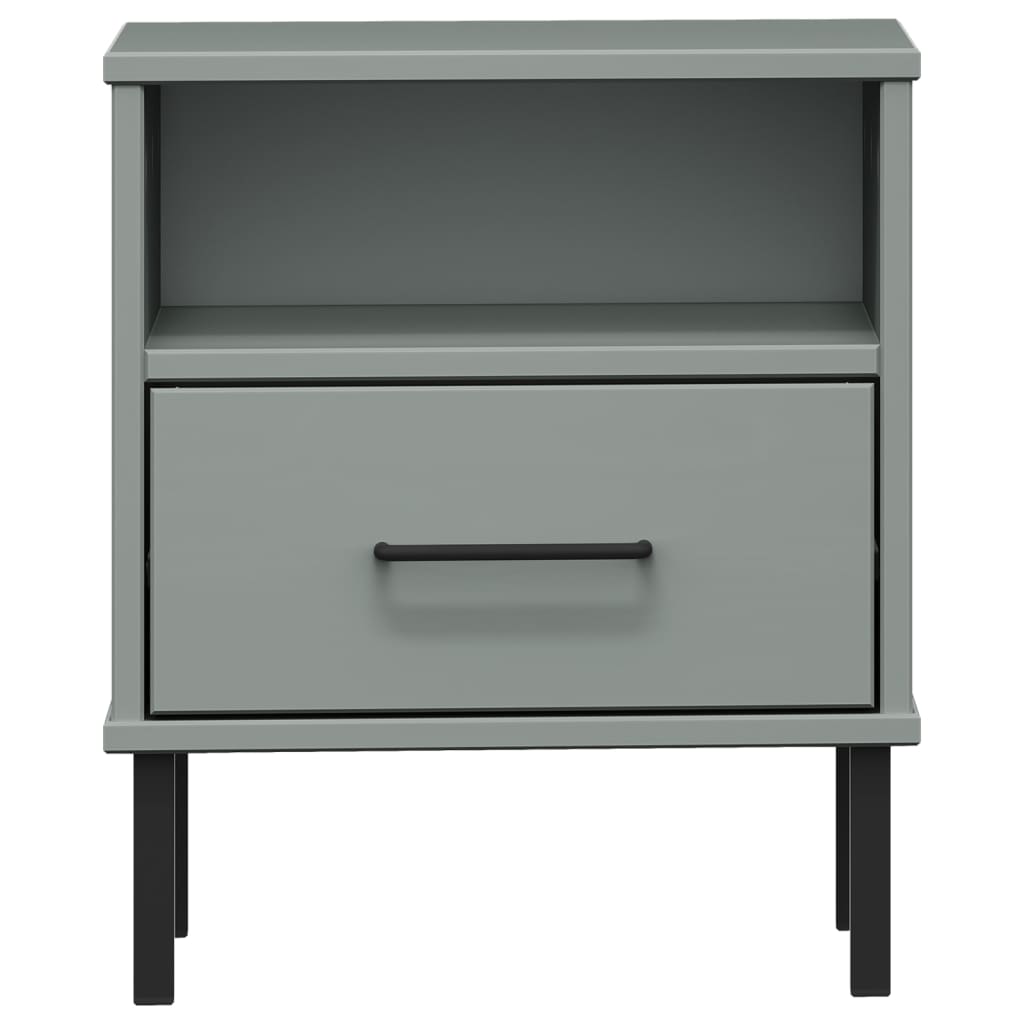 Mesita De Noche Patas De Metal Madera Maciza Pino Gris Oslo_2
