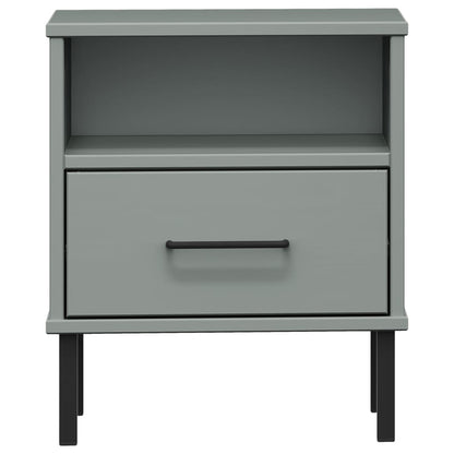 Mesita De Noche Patas De Metal Madera Maciza Pino Gris Oslo_2