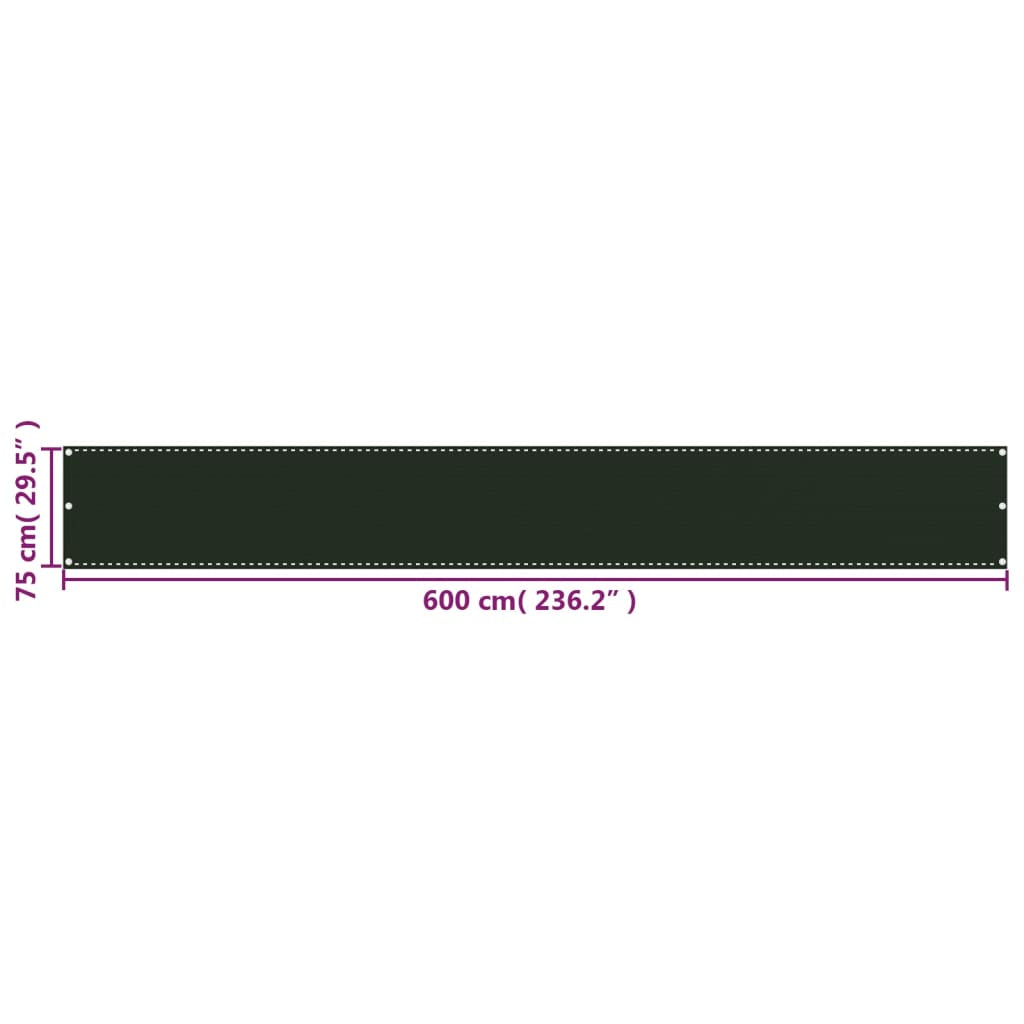 Vidaxl Toldo Para Balcón Hdpe Verde Oscuro 75x600 Cm_2