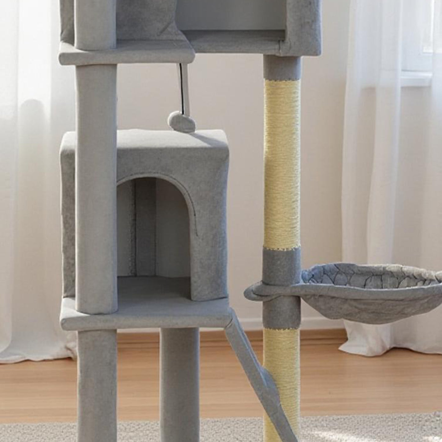 Pawhut Árbol Rascador Para Gatos 180 Cm Con Múltiples Plataformas Gris Claro_4