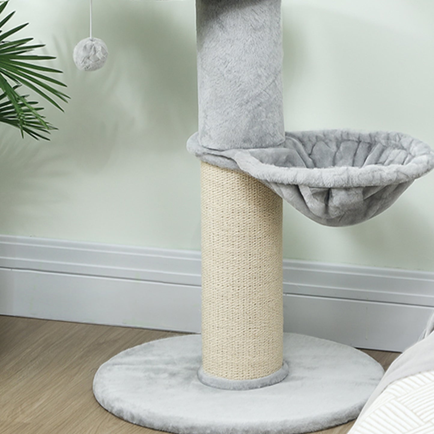 Pawhut Árbol Rascador Para Gatos 103,5 Cm Con Cama Hamaca Bola Gris Claro_4