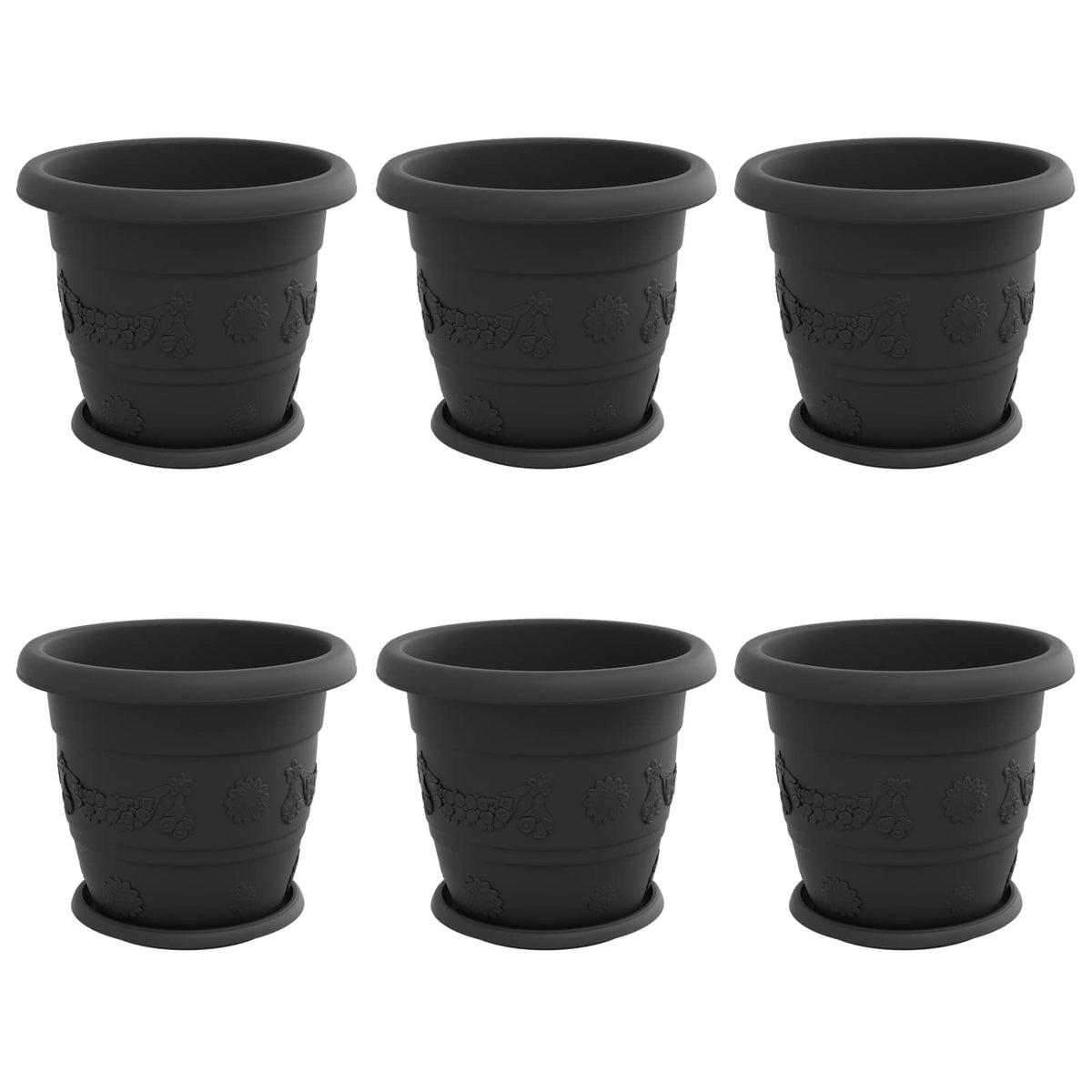Macetas 6 Uds. Negro Ø 30 X 25 Cm Plástico_0
