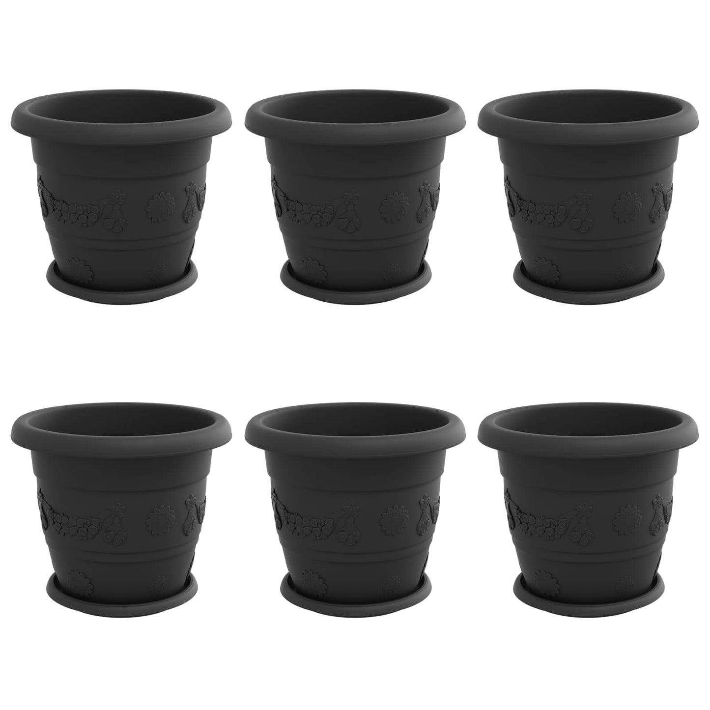 Macetas 6 Pcs Negro Ø 30 X 25 Cm Plástico_0