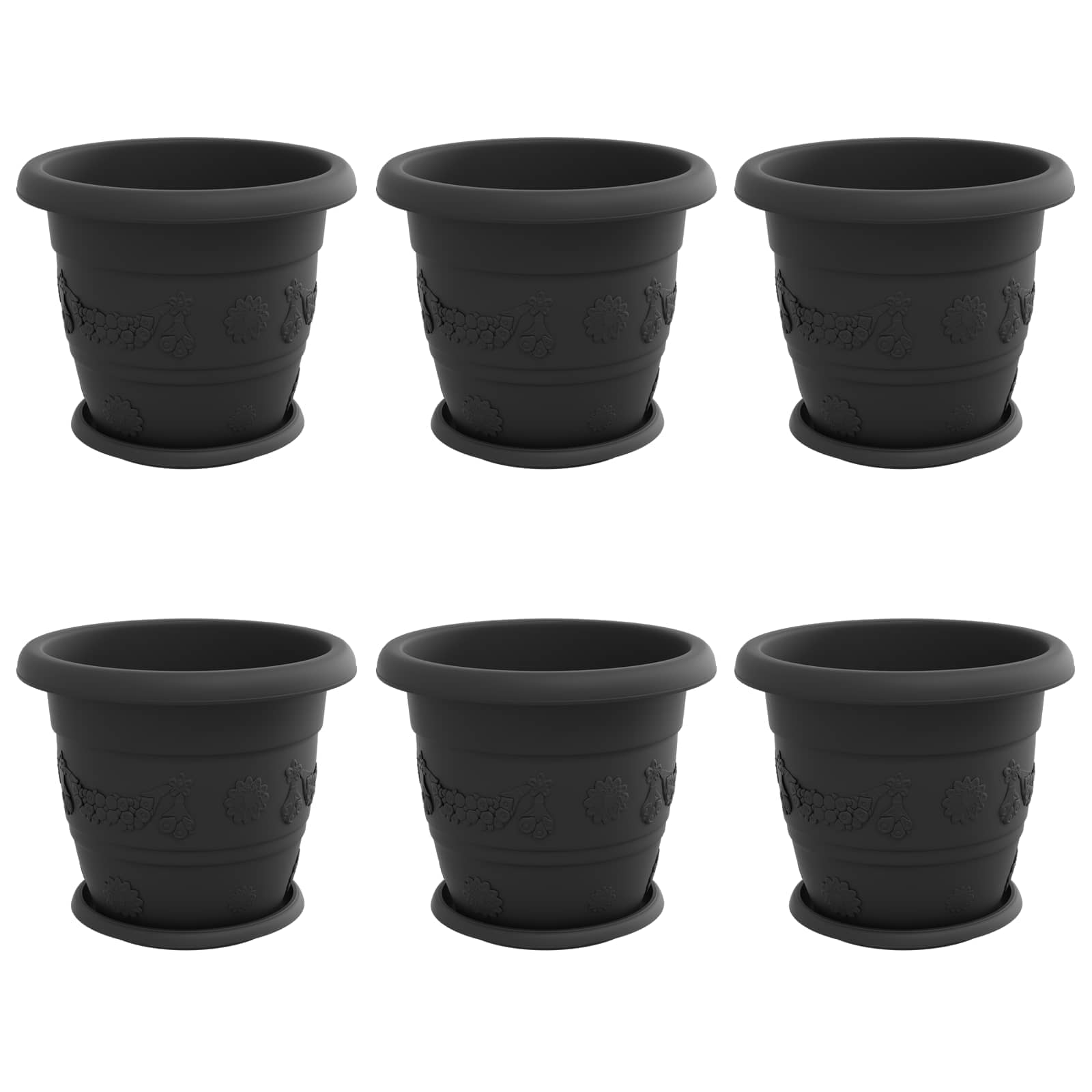 Macetas 6 Pcs Negro Ø 30 X 25 Cm Plástico_0