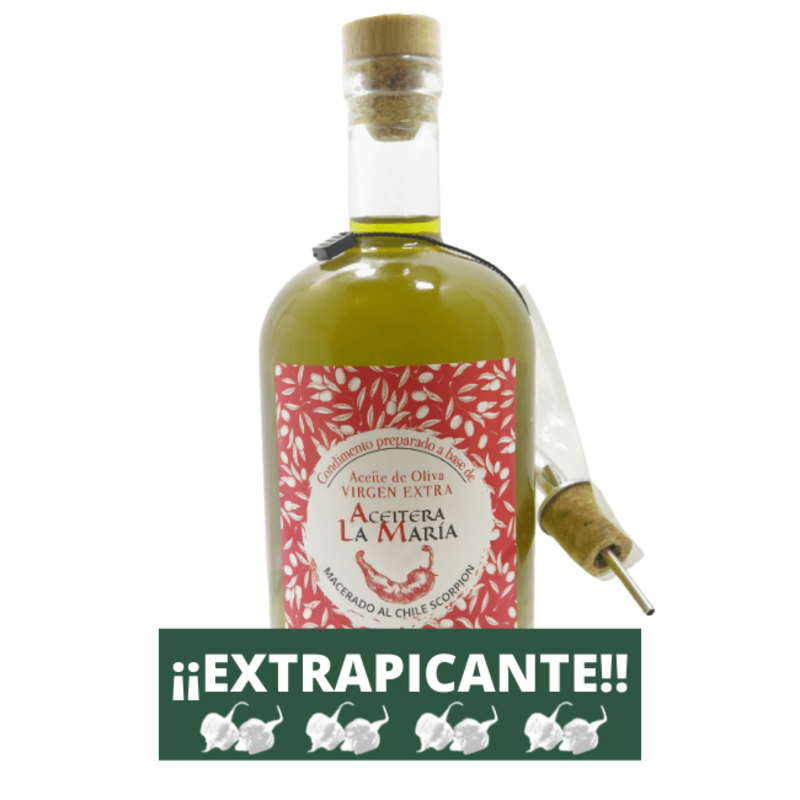 Aceite De Oliva Virgen Extra Macerado Al Chile Scorpion Extra Picante 50 Con Vertedor Metálico_0