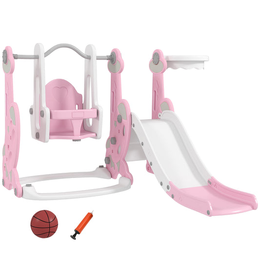 Aiyaplay Tobogán Infantil 4 En 1 Con Columpio Y Tobogán Para Interior Rosa_0