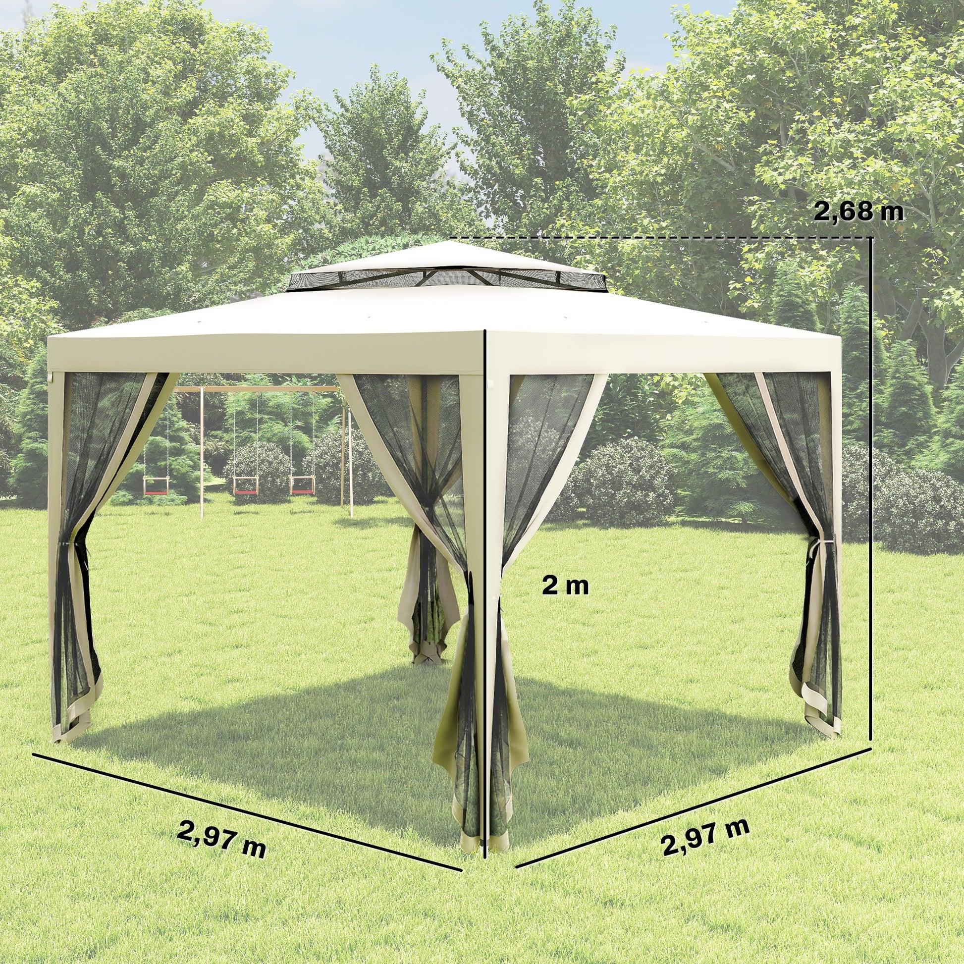 Outsunny Carpa De Jardín 3x3 M Con 4 Mosquiteras Laterales Techo Doble Crema_2