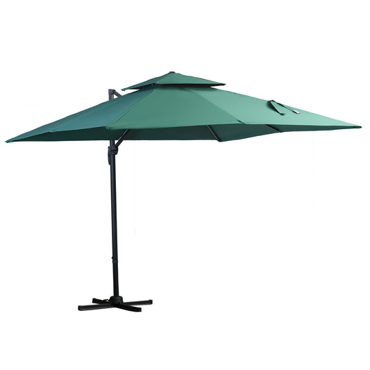 Outsunny Sombrilla De Jardín Ø300 Cm Aluminio Giratorio 360° Con Manivela Verde_0