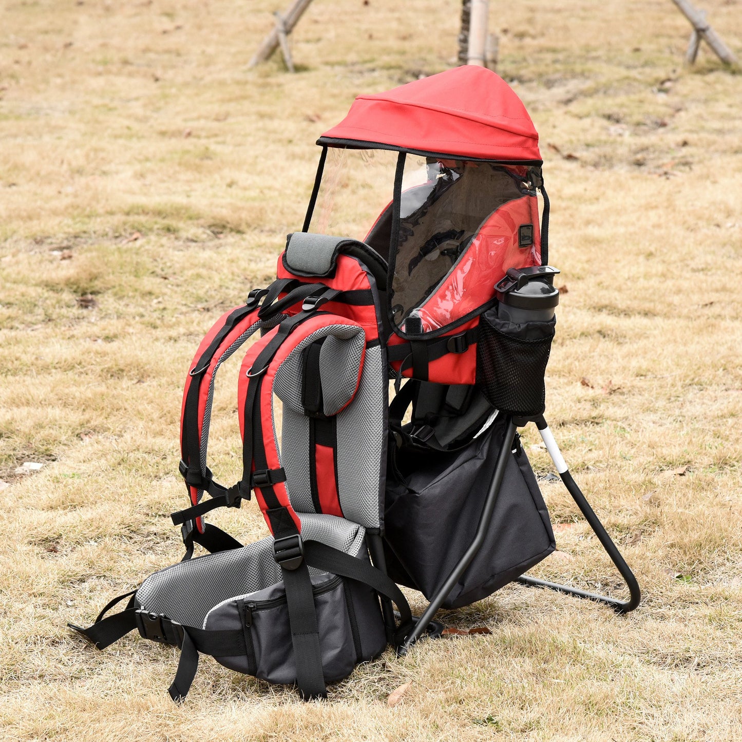 Homcom Mochila Portabebés Plegable Con Techo Impermeable Para 6-36 Meses Rojo_1